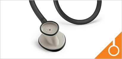 Estetoscópio 3M Littmann Lightweight sobre um fundo branco.
