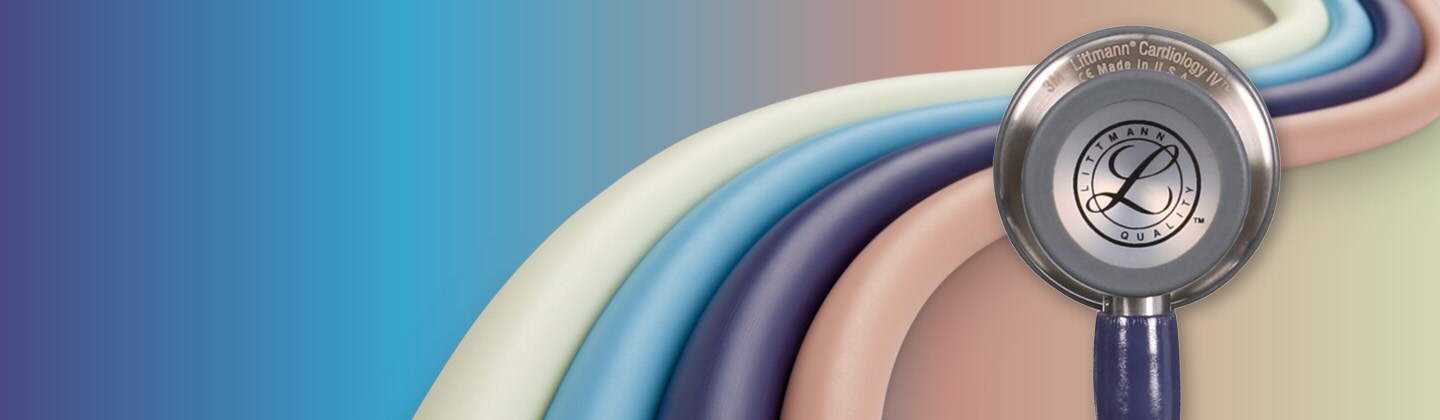 Banner Estetoscópio Littmann - estetoscópio sobre fundo azul
