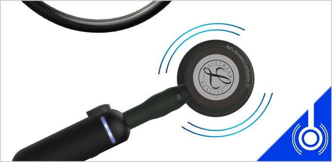 Estetoscópio 3M Littmann Electronic Modelo 3200 sobre um fundo branco.
